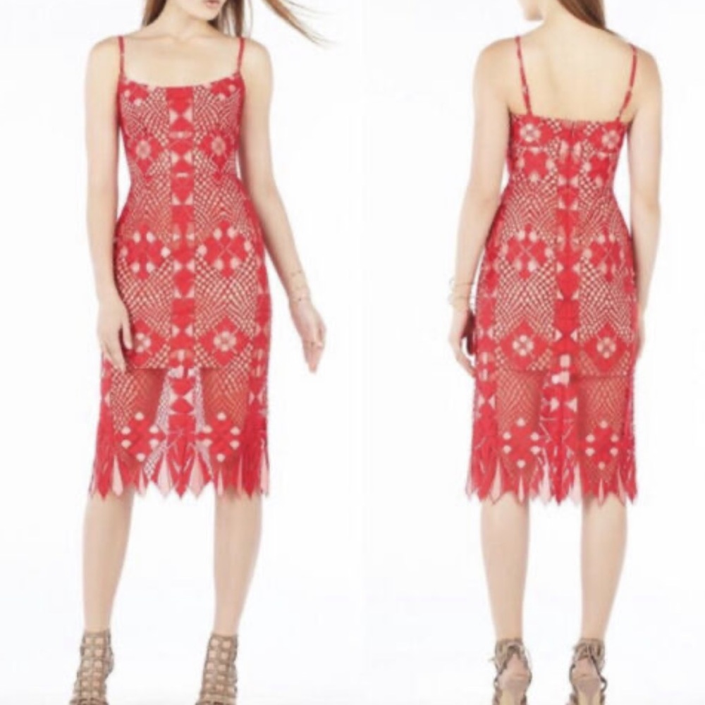 BCBGMaxAZria Alese Red Geometric lace red dress sz 10